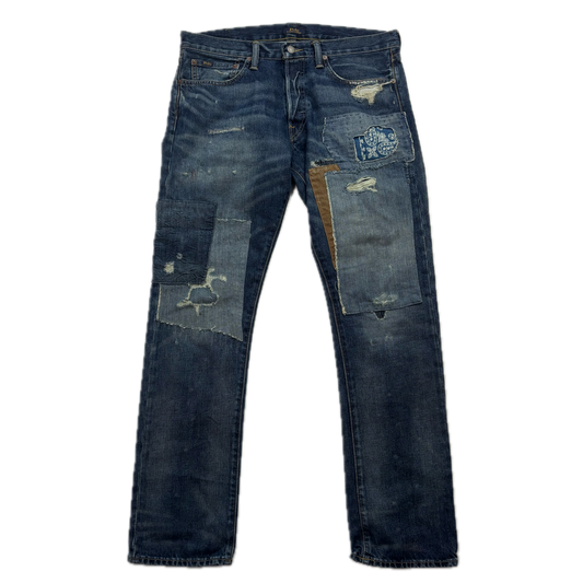 Polo Ralph Lauren Varick Slim Straight Jeans Patchwork Distressed - 33