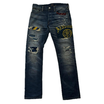 Polo Ralph Lauren Varick Slim Straight Jeans Rugby Patchwork Distressed - 30x32