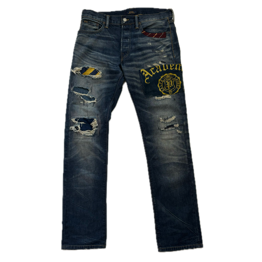 Polo Ralph Lauren Varick Slim Straight Jeans Rugby Patchwork Distressed - 30x32