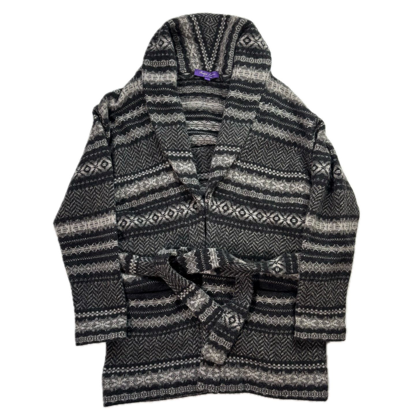 Purple Label Grey Belted Fairisle Cardigan (Cashmere Wool) - XL