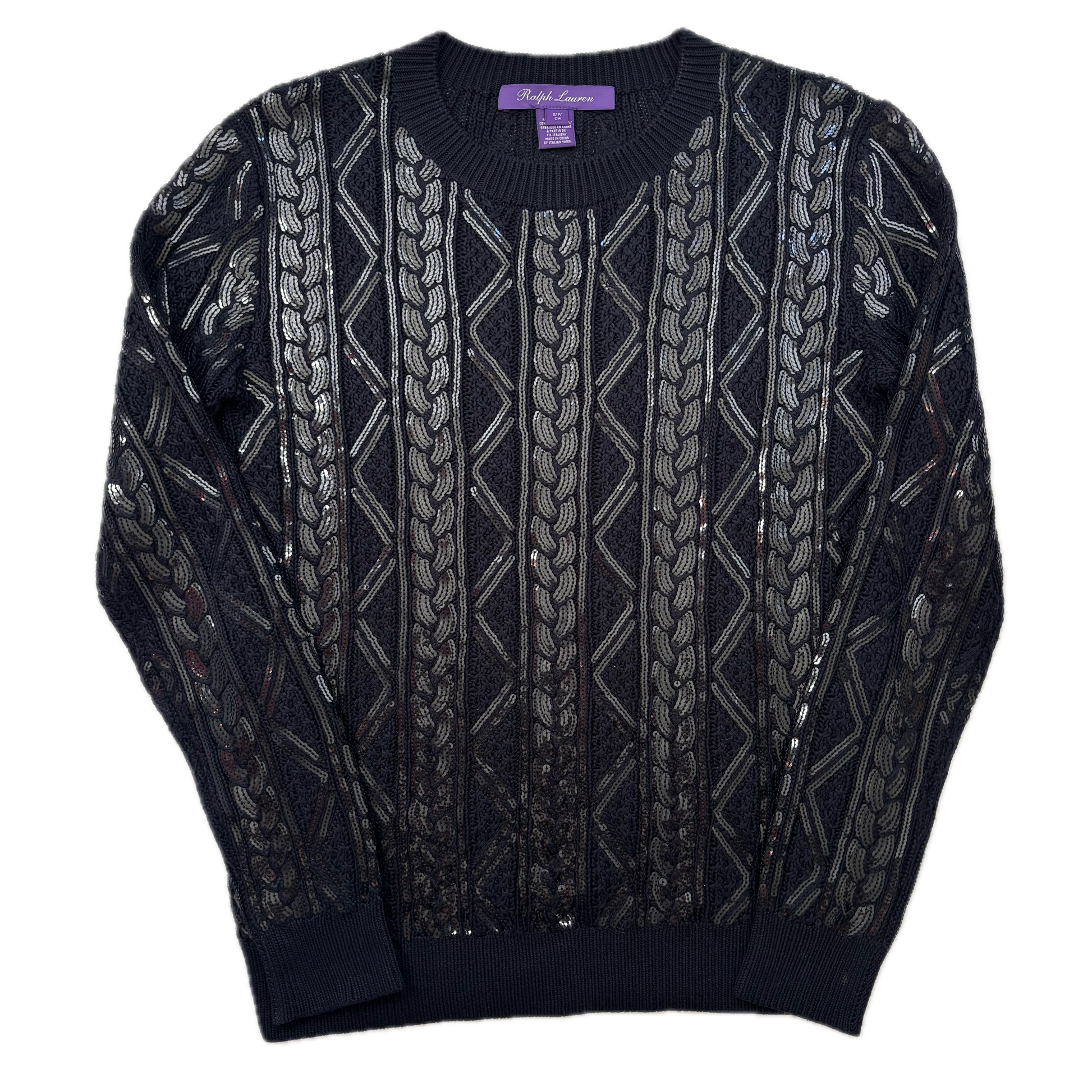 Purple Label Navy Sequin Cable Knit Jumper (Silk Nylon) - S