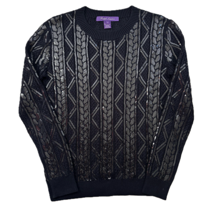 Purple Label Navy Sequin Cable Knit Jumper (Silk Nylon) - S
