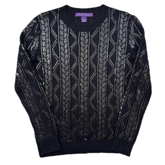 Purple Label Navy Sequin Cable Knit Jumper (Silk Nylon) - S