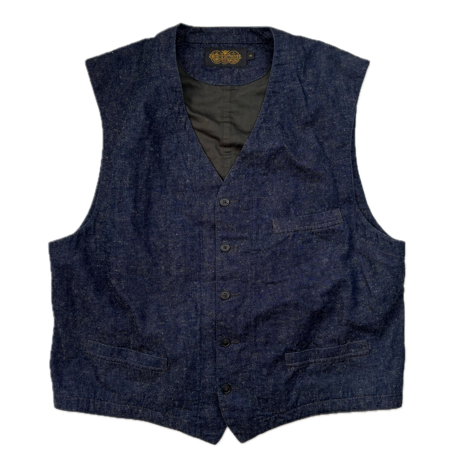 RRL Ralph Lauren Navy Blue Chambray Waistcoat - XXL