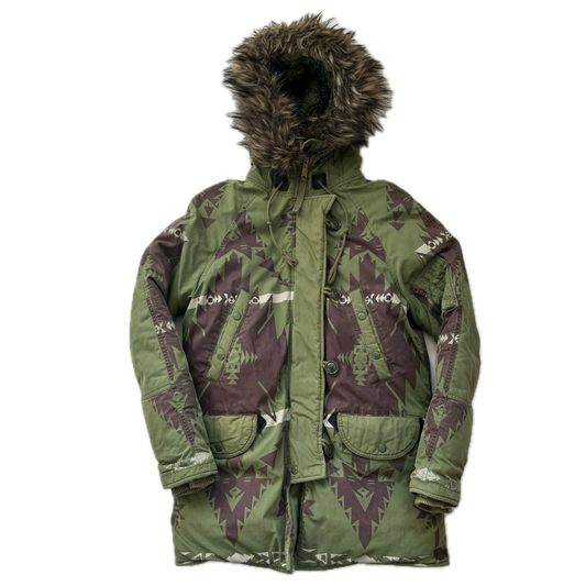 Ralph Lauren Denim & Supply Aztec Puffer Parka Fur Hood - S