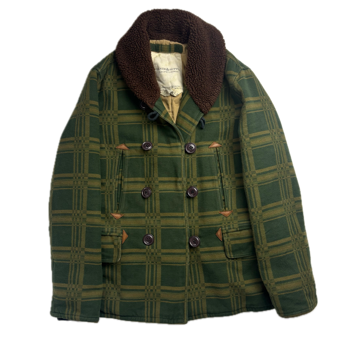 Ralph Lauren Denim Supply Green Jacquard Pattern Sherpa Collar Jacket - S