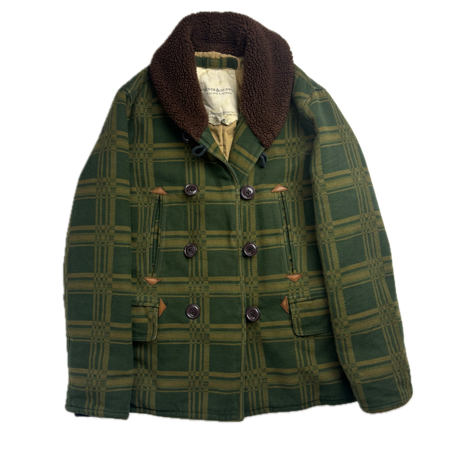 Ralph Lauren Denim Supply Green Jacquard Pattern Sherpa Collar Jacket - S