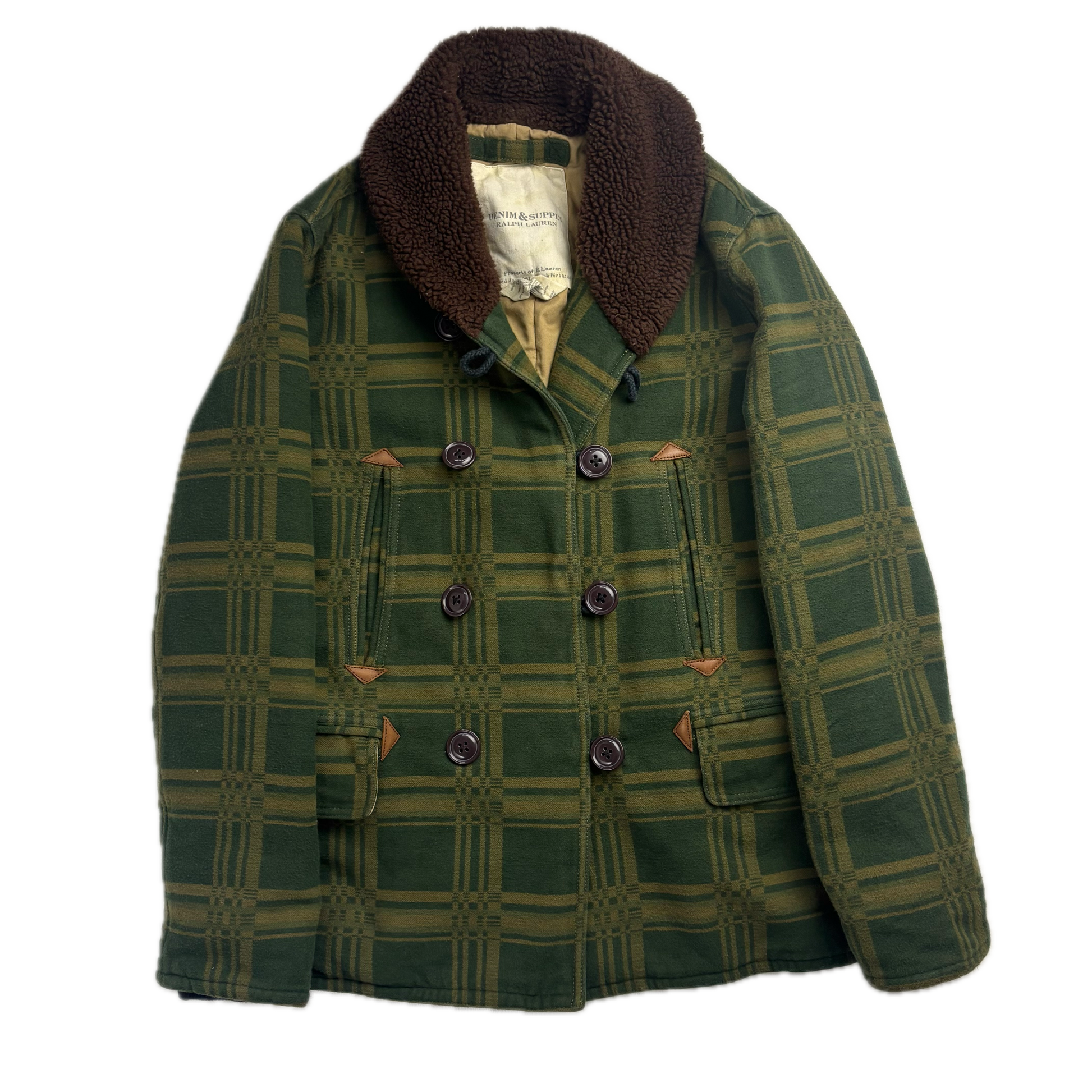 Ralph Lauren Denim Supply Green Jacquard Pattern Sherpa Collar Jacket - S