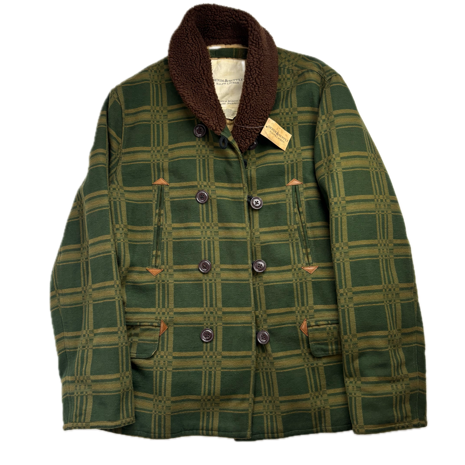 Ralph Lauren Denim Supply Green Jacquard Pattern Sherpa Collar Jacket - XXL