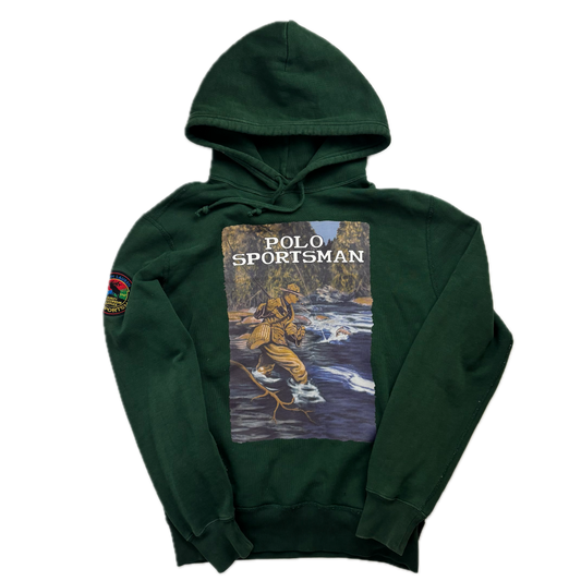 Ralph Lauren Polo Country Green Sportsman Front Page Print Hoodie - S