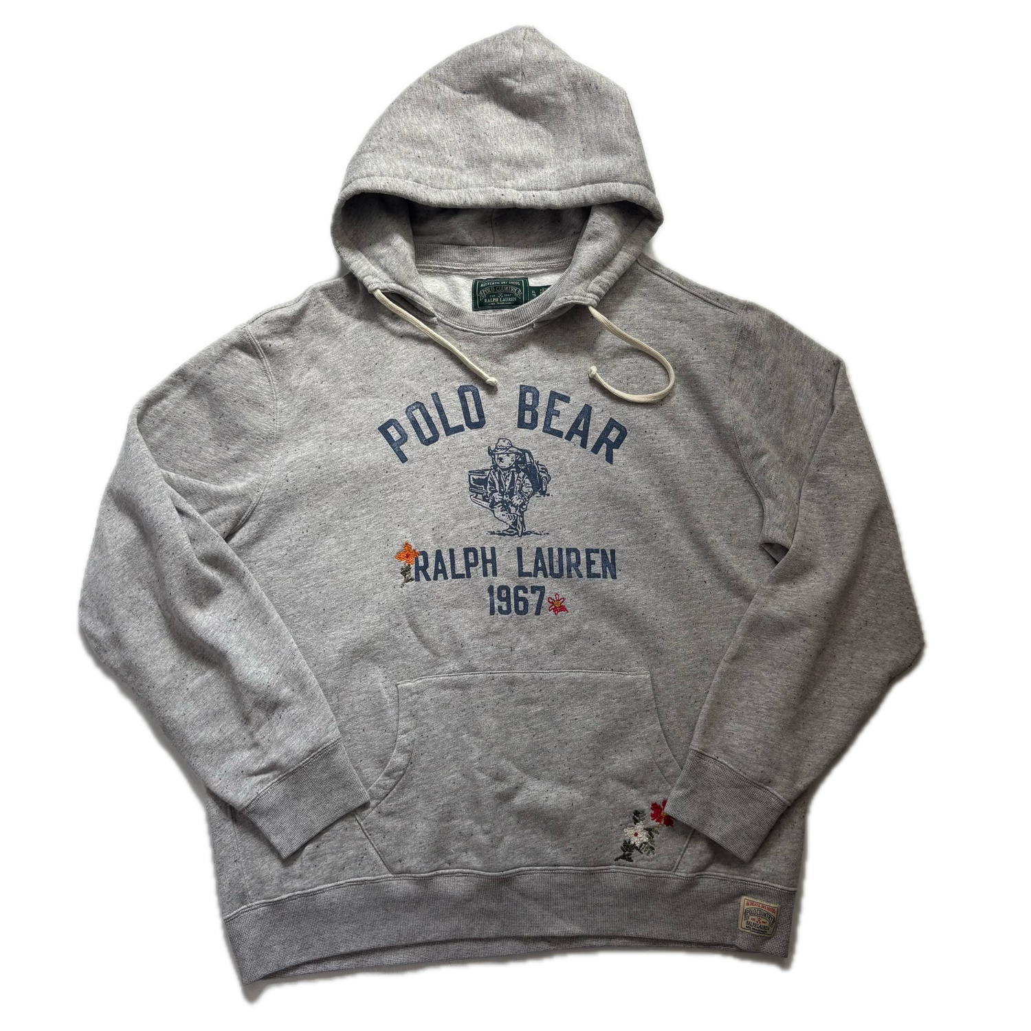 Gray hoodie with Polo Bear Ralph Lauren 1967 logo on a white background