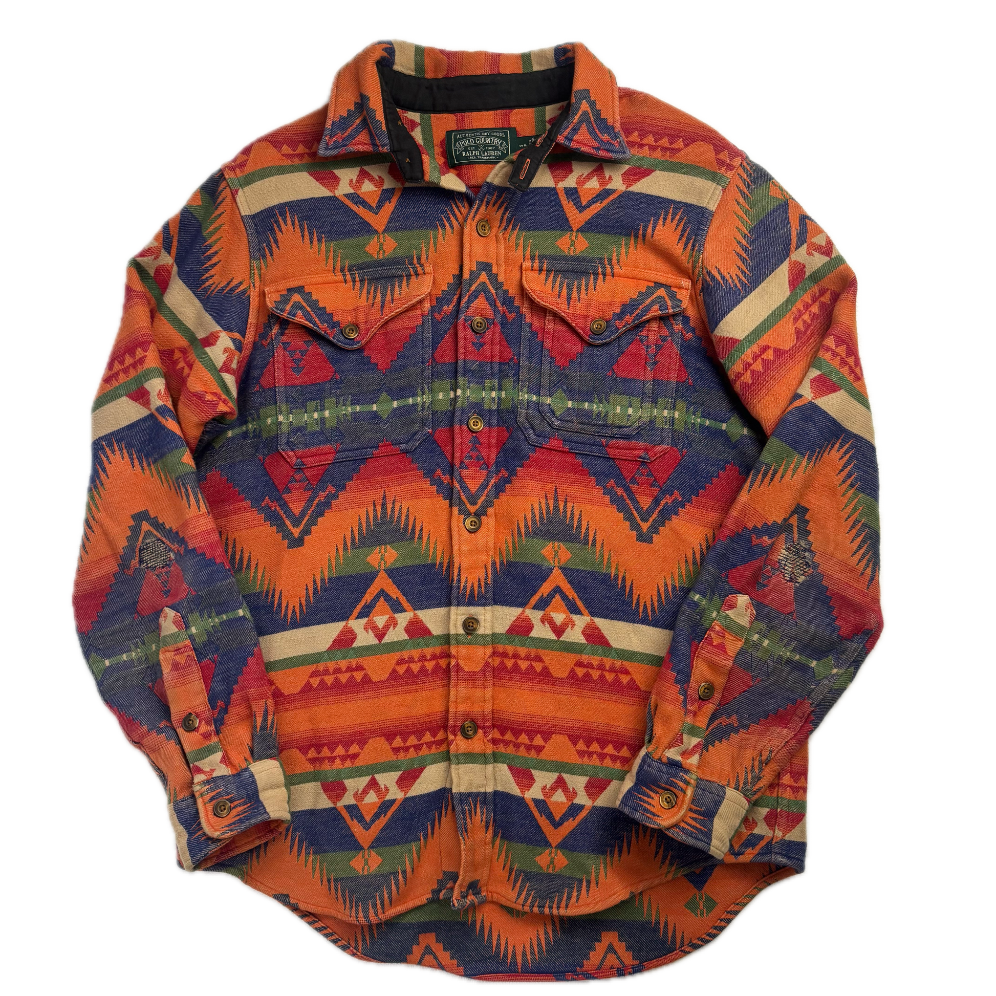 Ralph Lauren Polo Country Orange Aztec Jacquard Shirt Blanket - S