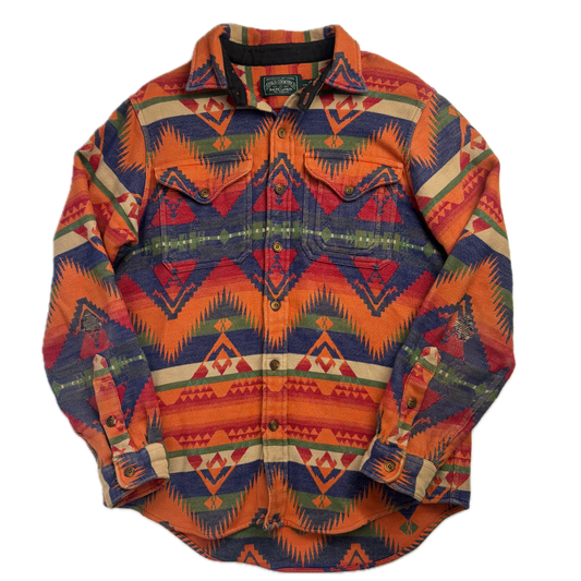 Ralph Lauren Polo Country Orange Aztec Jacquard Shirt Blanket - S