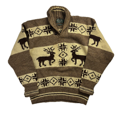 Ralph Lauren Polo Country Reindeer Shawl Neck Pattern Hand Knit Jumper (Wool) - XL