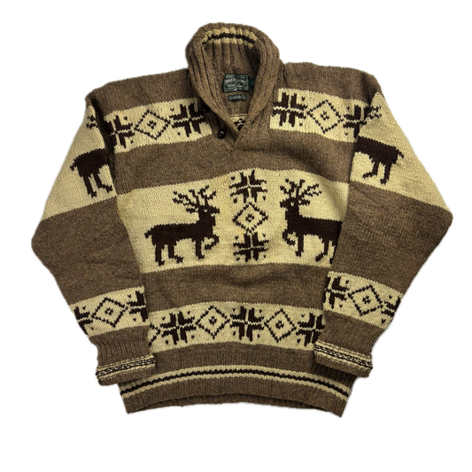 Ralph Lauren Polo Country Reindeer Shawl Neck Pattern Hand Knit Jumper (Wool) - XL