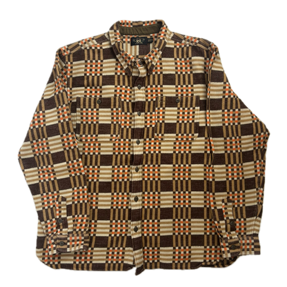 Ralph Lauren RRL Brown Orange Jacquard Brushed Plaid Work Shirt (Cotton) - XXL
