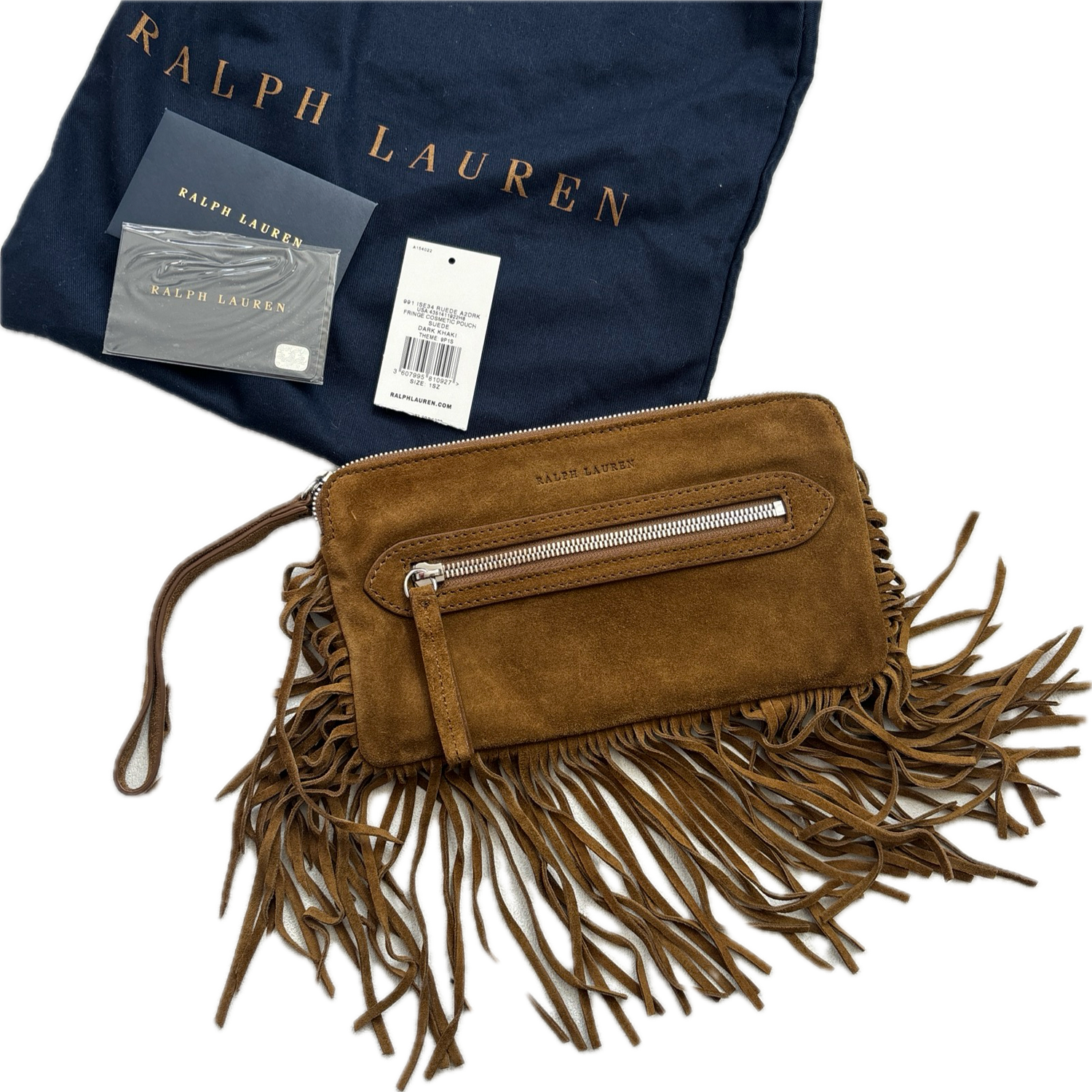 Ralph Lauren Suede Tassel Fringe Cosmetic Pouch Bag Purse Western Clutch