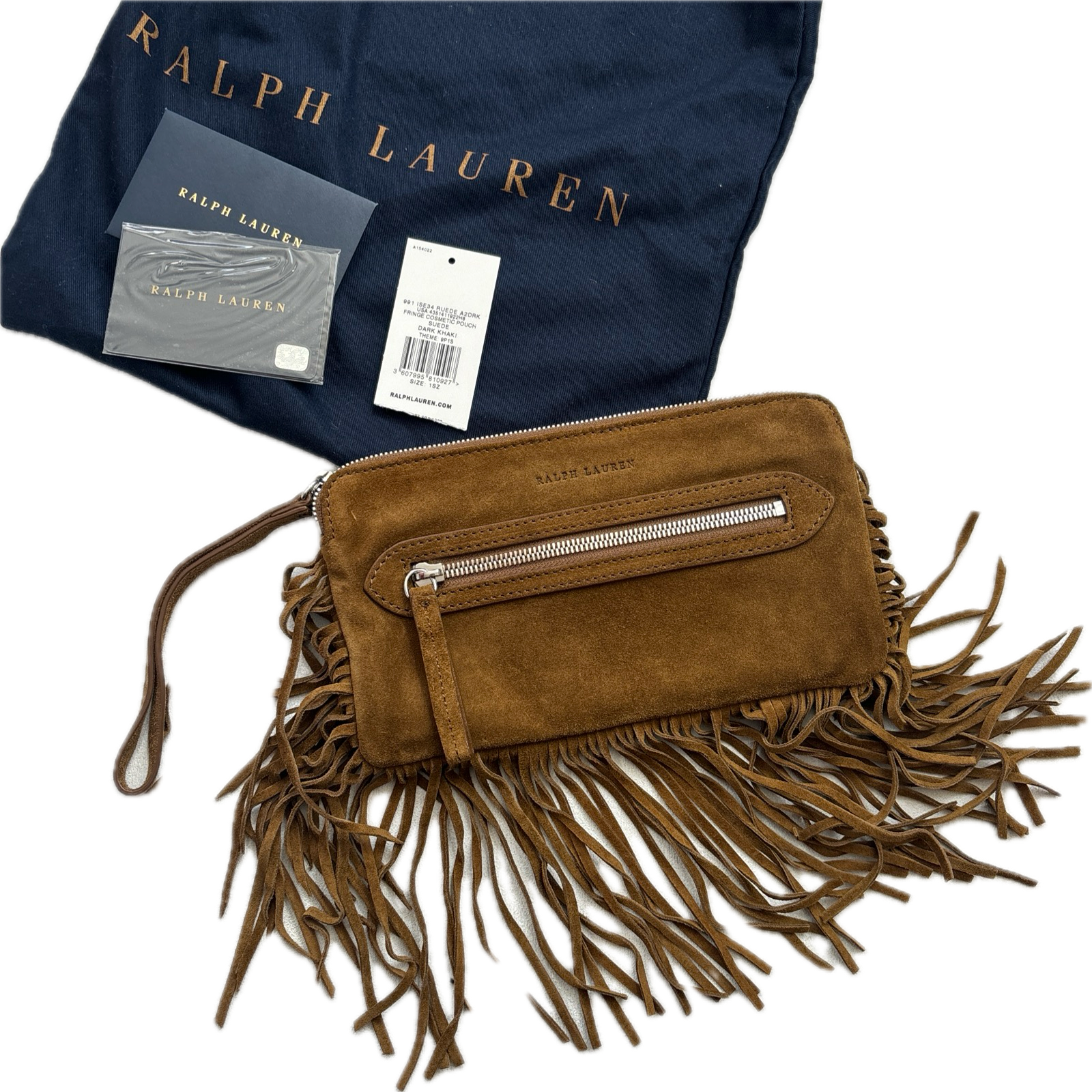Ralph Lauren Suede Tassel Fringe Cosmetic Pouch Bag Purse Western Clutch
