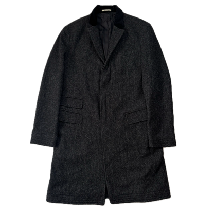 Rugby Ralph Lauren Dark Grey Herringbone Paddock Coat Overcoat (Wool) - L