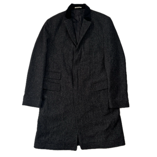 Rugby Ralph Lauren Dark Grey Herringbone Paddock Coat Overcoat (Wool) - L