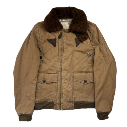 Rugby Ralph Lauren Tan B-15A Bomber Jacket Shearling Collar - S